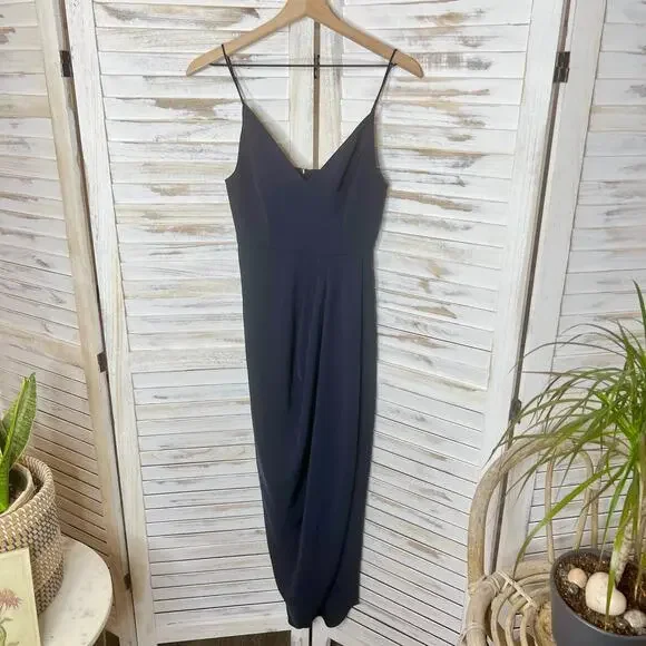 SHONA JOY Women's Size 2 Drape Front Maxi Dress Spaghetti Strap V Neck Charcoal - Picture 5 of 11